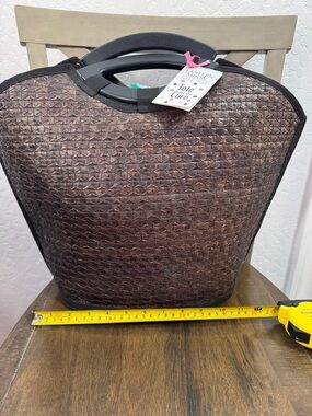 NWT Lantern Moon Woven Tote Bag with Black Handles
